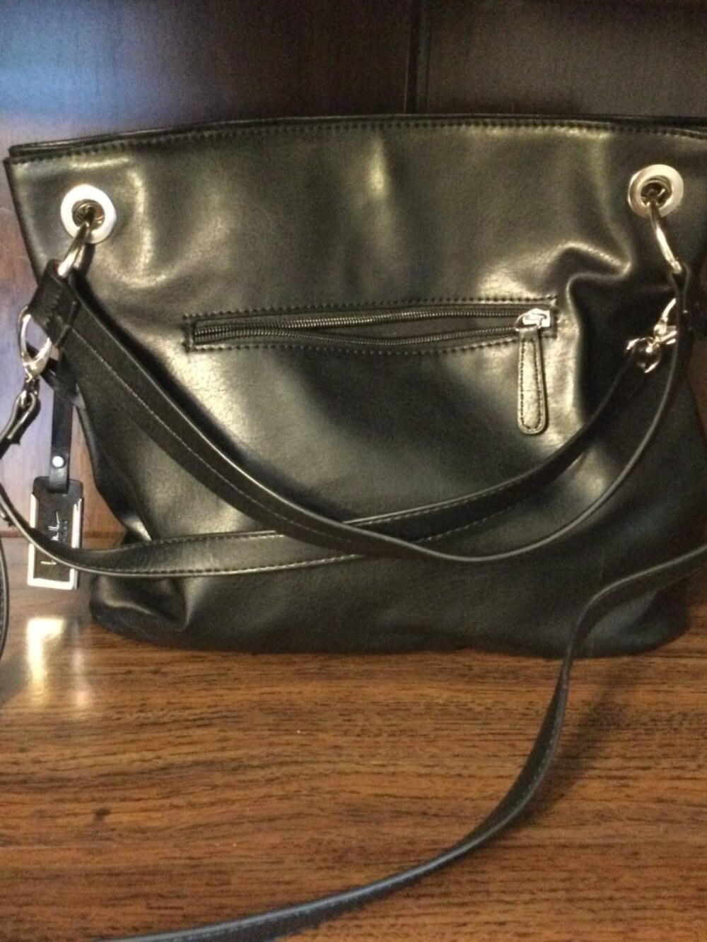 Nicole Miller New York Black Faux Soft Leather Shoulder Bag with Silver hardware - Picture 5 of 9
